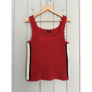 Gap Tank Top LT Large Tall 100% Cotton Crochet Cropped Red Stripe Square Neck
